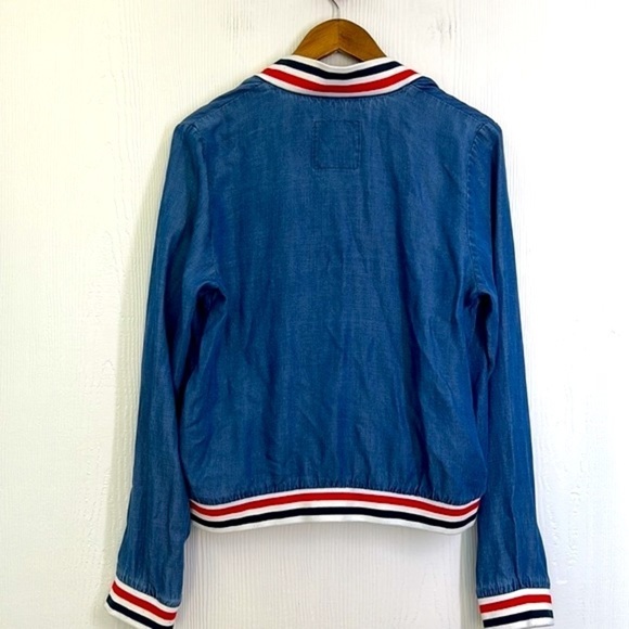 Mossimo - Retro Stonewashed With Red Blue Stripe Trim Button Up Jacket Size M - Picture 11 of 11